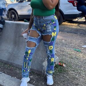 Colorful Distressed Women's Jeans